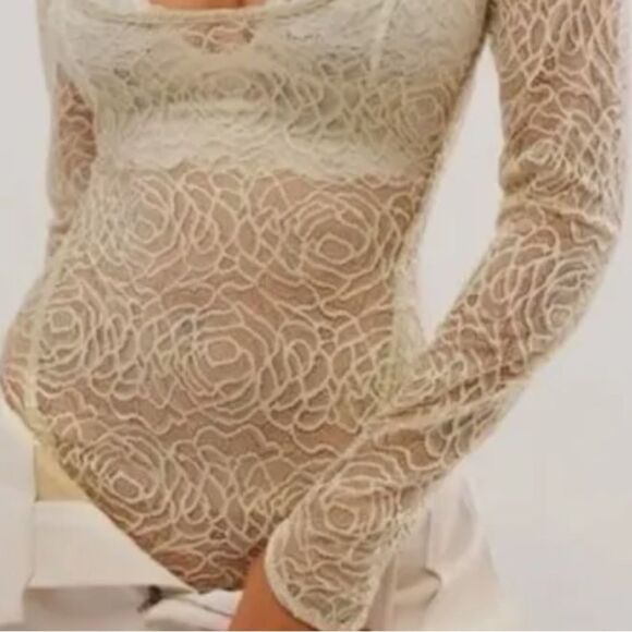 FREE PEOPLE INTIMATELY WOMEN’S IN MY HEAD SHEER LACE BODYSUIT IN SAGE NWOT SMALL - Picture 1 of 6